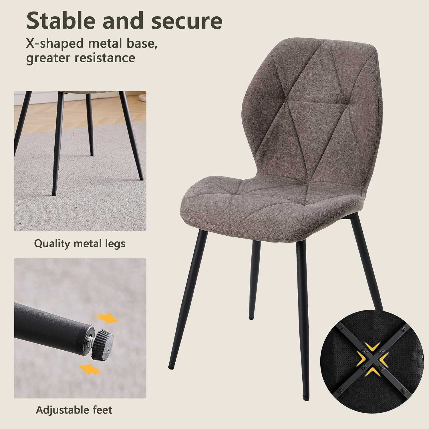 GrandCA HOME Set mit 2/4/6 modernen Esszimmerstühlen, gepolstert, mit Leinenstoff bezogen, minimalistische Bürostühle für Küche und Esszimmer – Detail 8