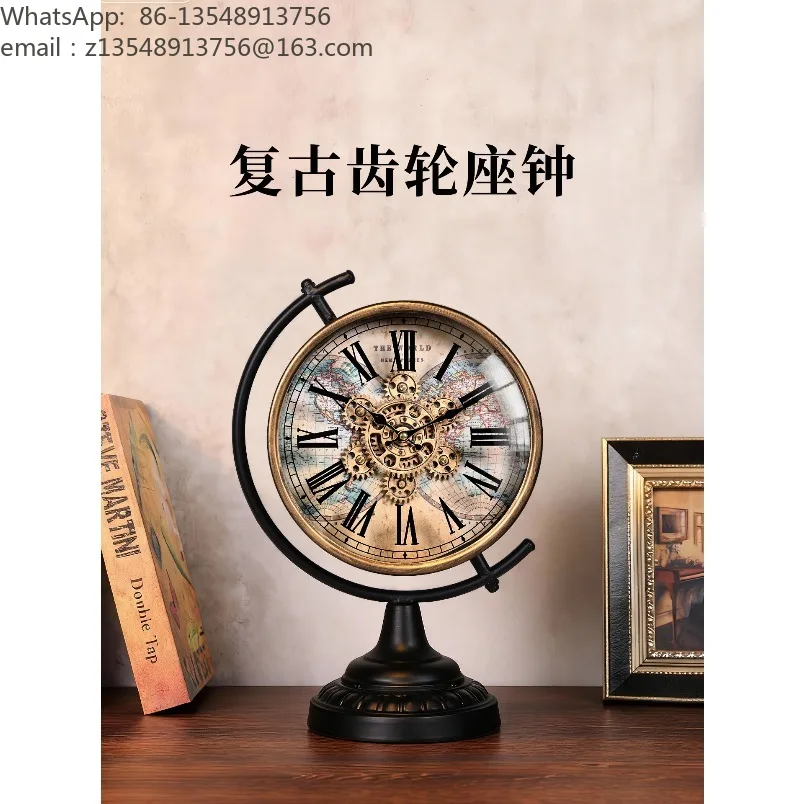 Vintage Gear Table Clock Mid‑Century French Desktop Home Decor Ornament