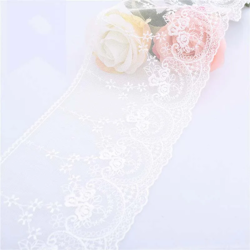 42Yards White Embroidery Mesh Lace Fabric for Curtain Accessories Flower Embroidered Lace Ribbon 12cm