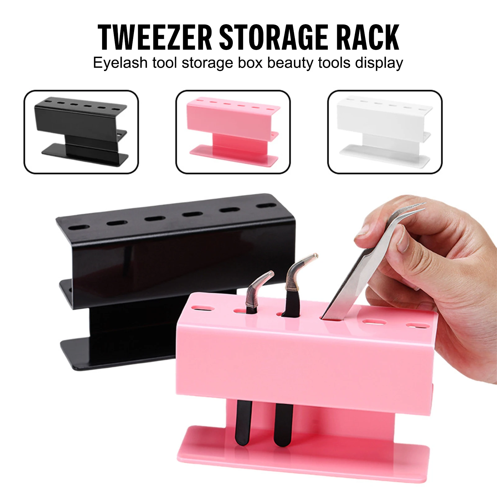 Soporte de pinzas acrílicas de 6 agujeros para herramientas de extensión de pestañas, estuche de almacenamiento, organizador de salón de belleza, soporte de exhibición, caja de almacenamiento