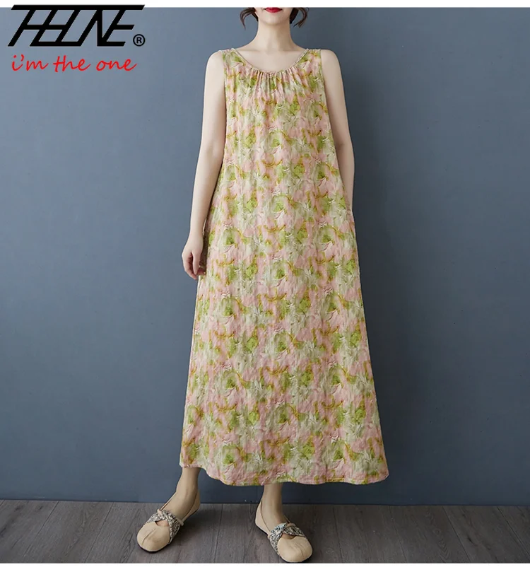 THHONE Letnie sukienki dla kobiet 2025 Print Bohemian Robe Vestidos De Mujer Tank Sleeveless O Neck Vintage Casual A-line Dress