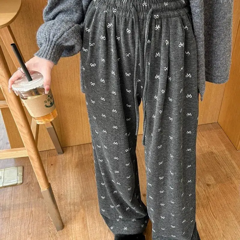 

Прямые брюки для девочек, весенне-осенние широкие брюки с принтом, брюки Yamamoto, повседневные брюки с высокой талией, свободные драпированные широкие брюки