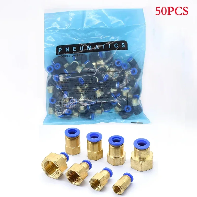 50Pcs Lot PCF Pneumatic Female Quick Connector Fitting 4-M5 4-01 6-01 6-02 1/8 /1/4 3/8 1/2 Thread For pipe 4mm 6mm 8mm 10mm 12