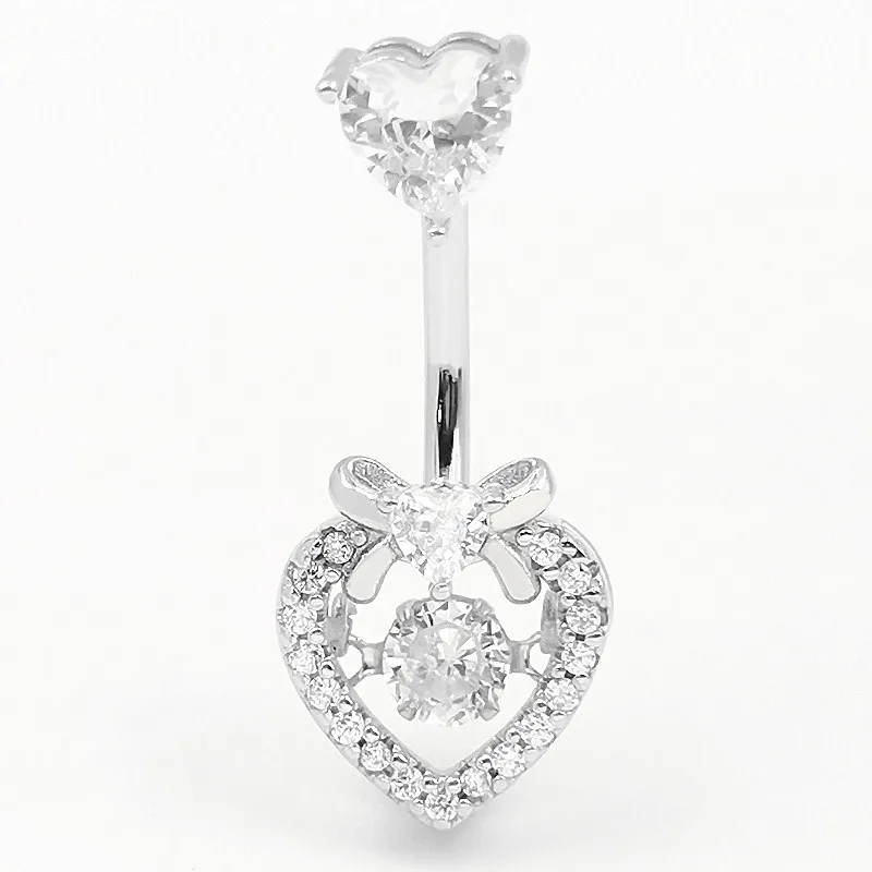 

S925 Sterling Silver Belly Button Ring Heart Shape Cubic Zirconia Internally Threaded Belly Button Navel Piercing Ring