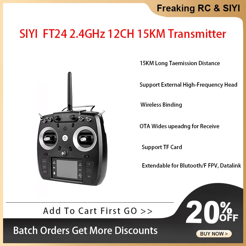 

SIYI FT24 2.4GHz 12CH 15KM Long Range Transmitter for External R9M/TBS Multi-protocol RF System w/ FR/FR Mini OTA Receiver