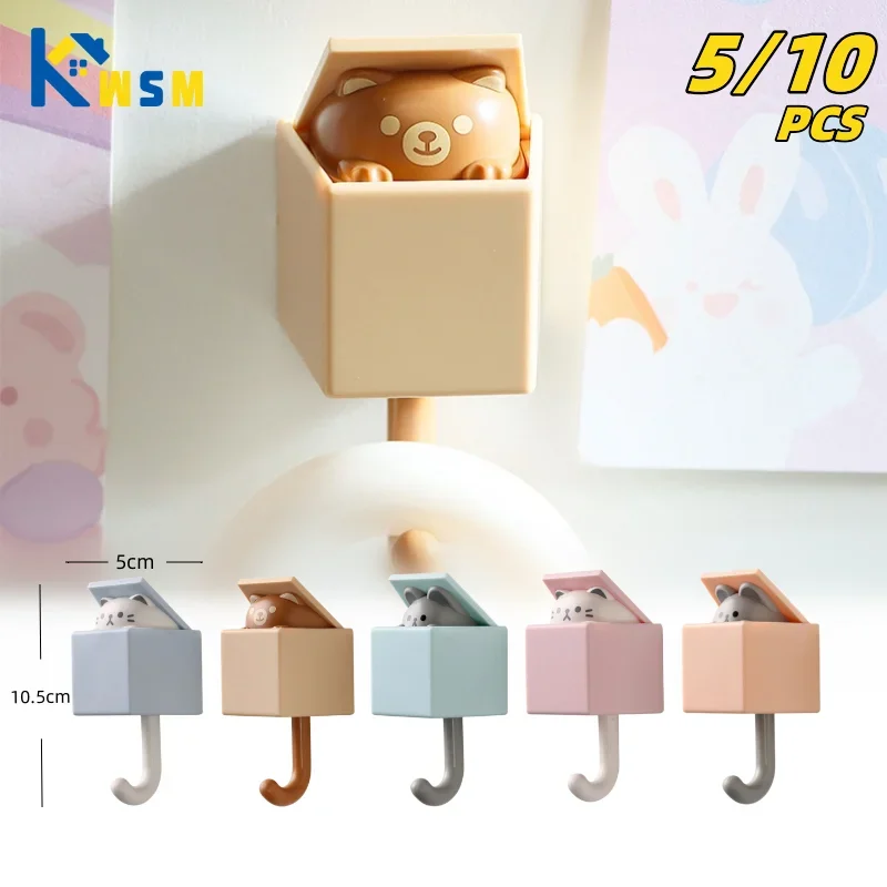 Cartoon Cat Hooks Key Umbrella Towel Hat Clothes Rack Self-adhesive Dormitory Bedroom Door Hooks Wall Animal Decorative Racks