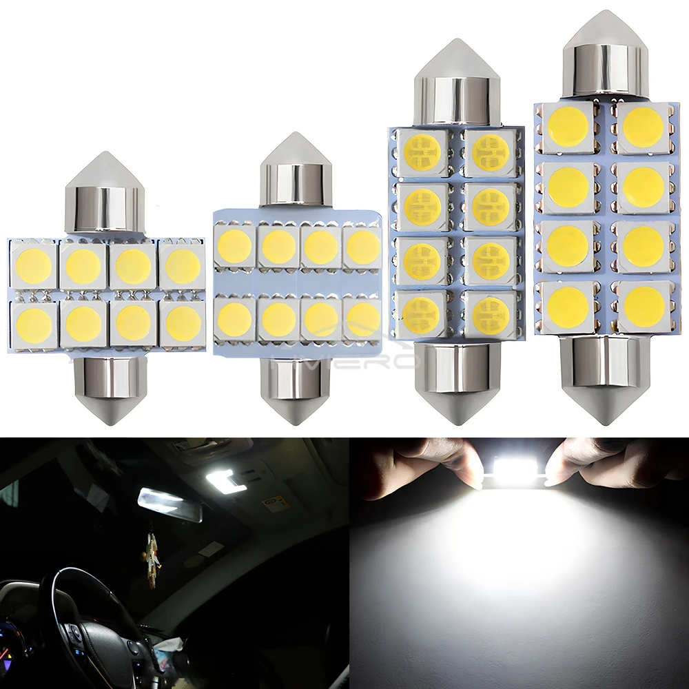 1/2PCS T10 Car DC 12V White C5W 5050 SMD 3528 31/36/39mm Auto Lamp Tail Bulb Backup LED Interior Festoon Dome Door Light Reading