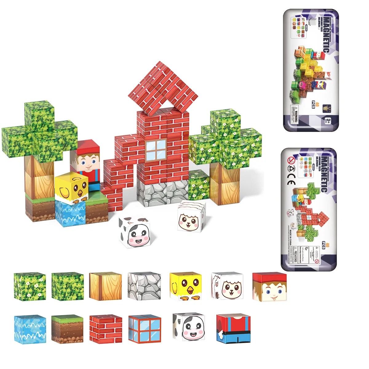 Waldwelt-Magnetbausteine-Set, DIY-Würfel-Modellbausatz für Jungen und Mädchen ab 3 Jahren, pädagogisches ST-Kreativspiel für Kinder