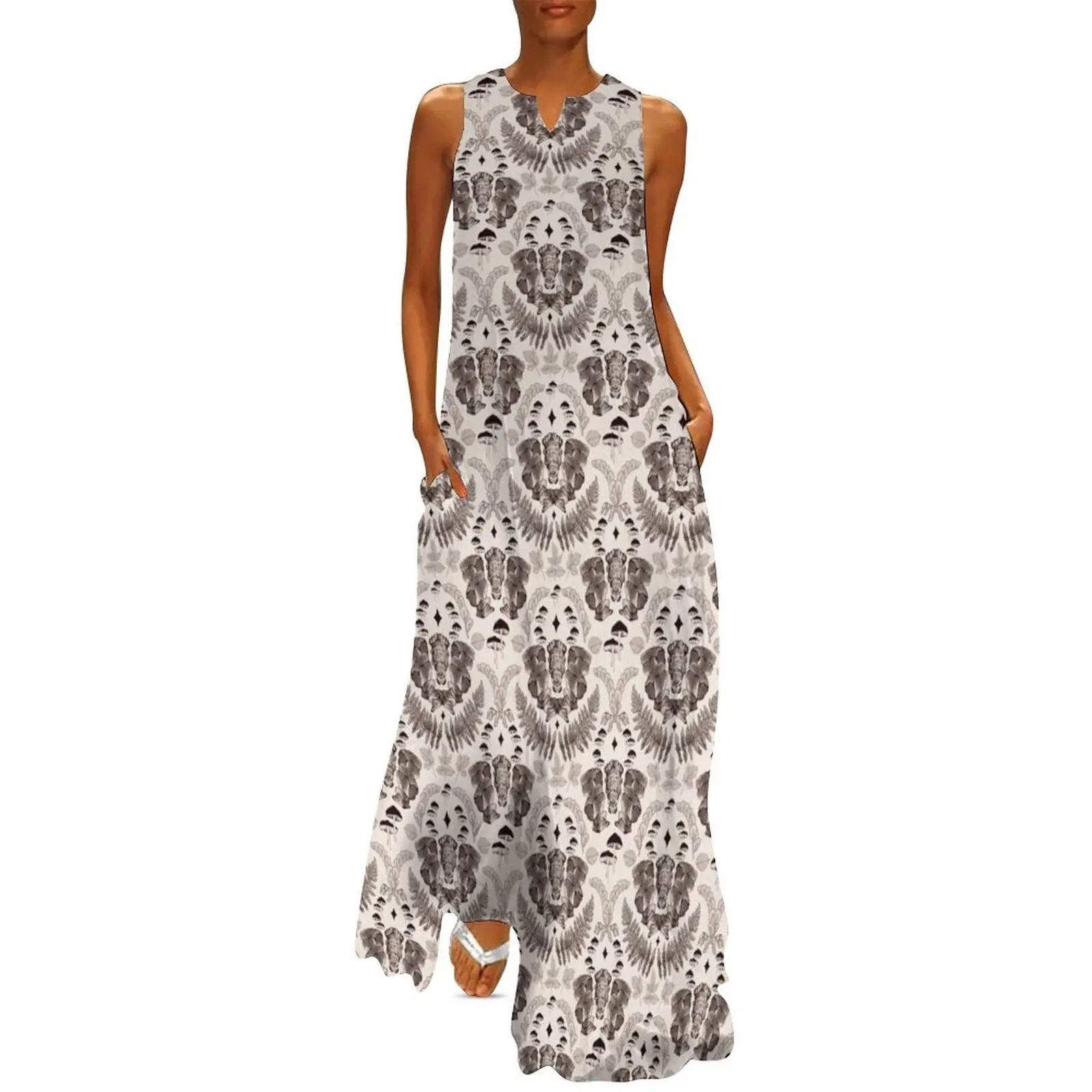 

Damask mushrooms - neutral tones Long Dress luxury woman evening dress Womens dresses