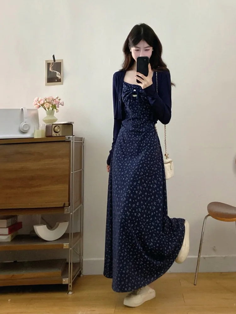 

plus Size Summer Floral Button Beaded Halter Dress Top Half Sleeve Cardigan Set Women's Casual Style Breathable Long Sleeve Top