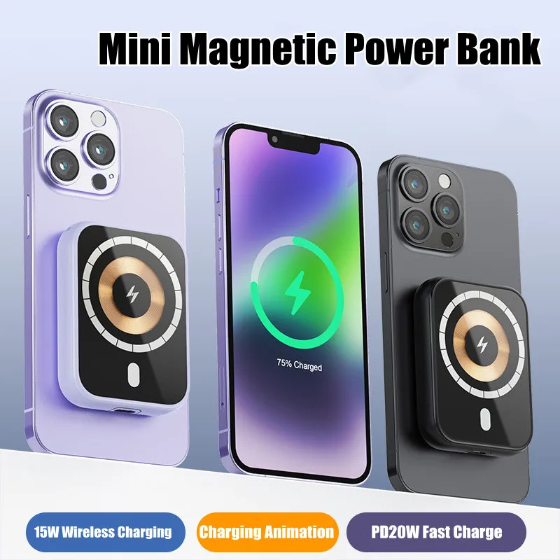 Mini Magnetic Powerbank 15W Wireless Fast Charging For Iphone Airpods Apple Watch Wireless Charger Portable External Battery