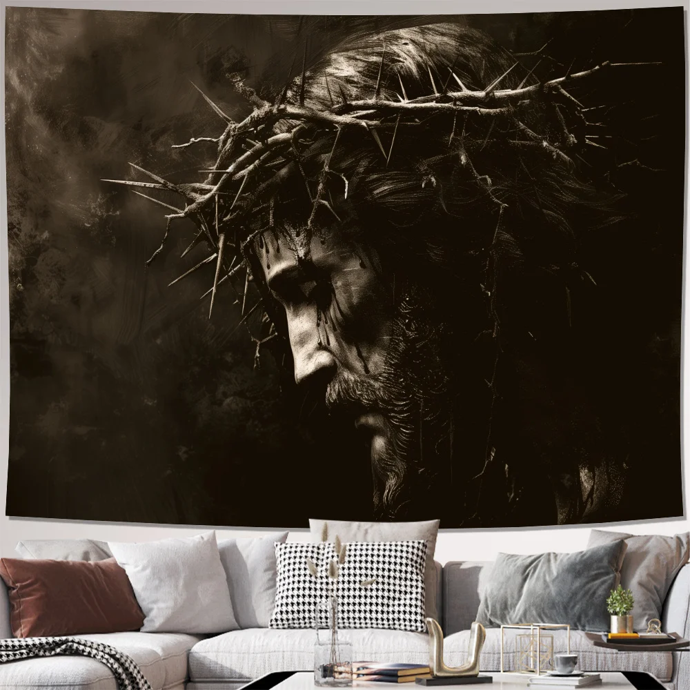 

VIKAMA Christ's Crown of Thorns Art Tapestry Vintage Dark Style Living Room Sofa Backdrop Wall Decor Room Decor