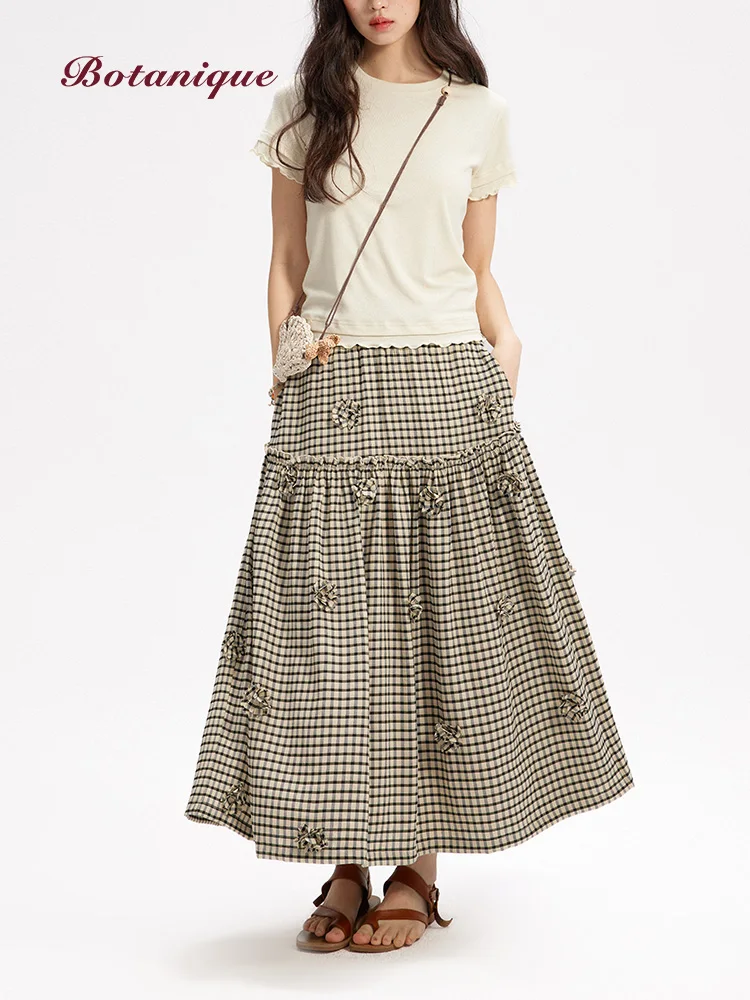 

Botanique Plant Science Quiet Garden Handmade 3D Cheered Elastic Waist Skirt Polyester Viscose Cake Skirt A-Line Skirt