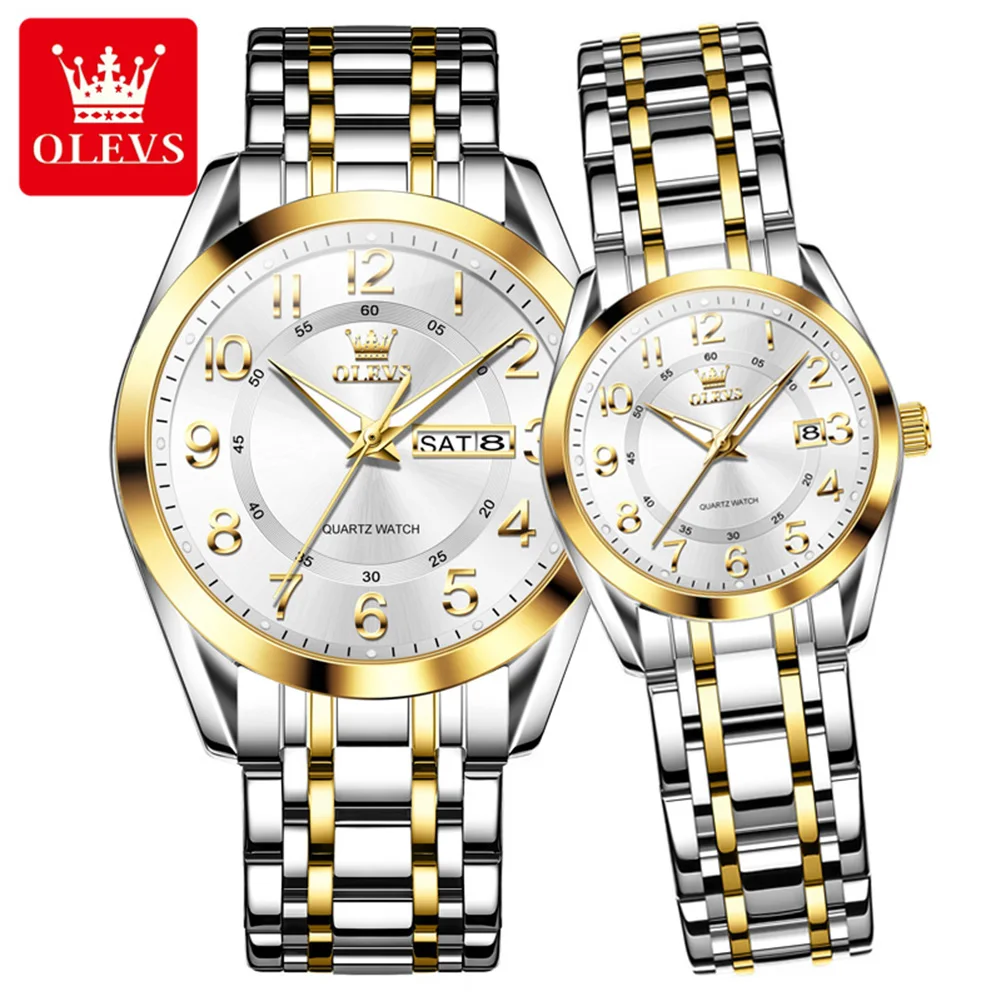 OLEVS Coule Watches 3666cp Top Brand Trend Fashion Oiriginal Quartz Watch for Lover Waterproof Luminous Date Week Dual Scale