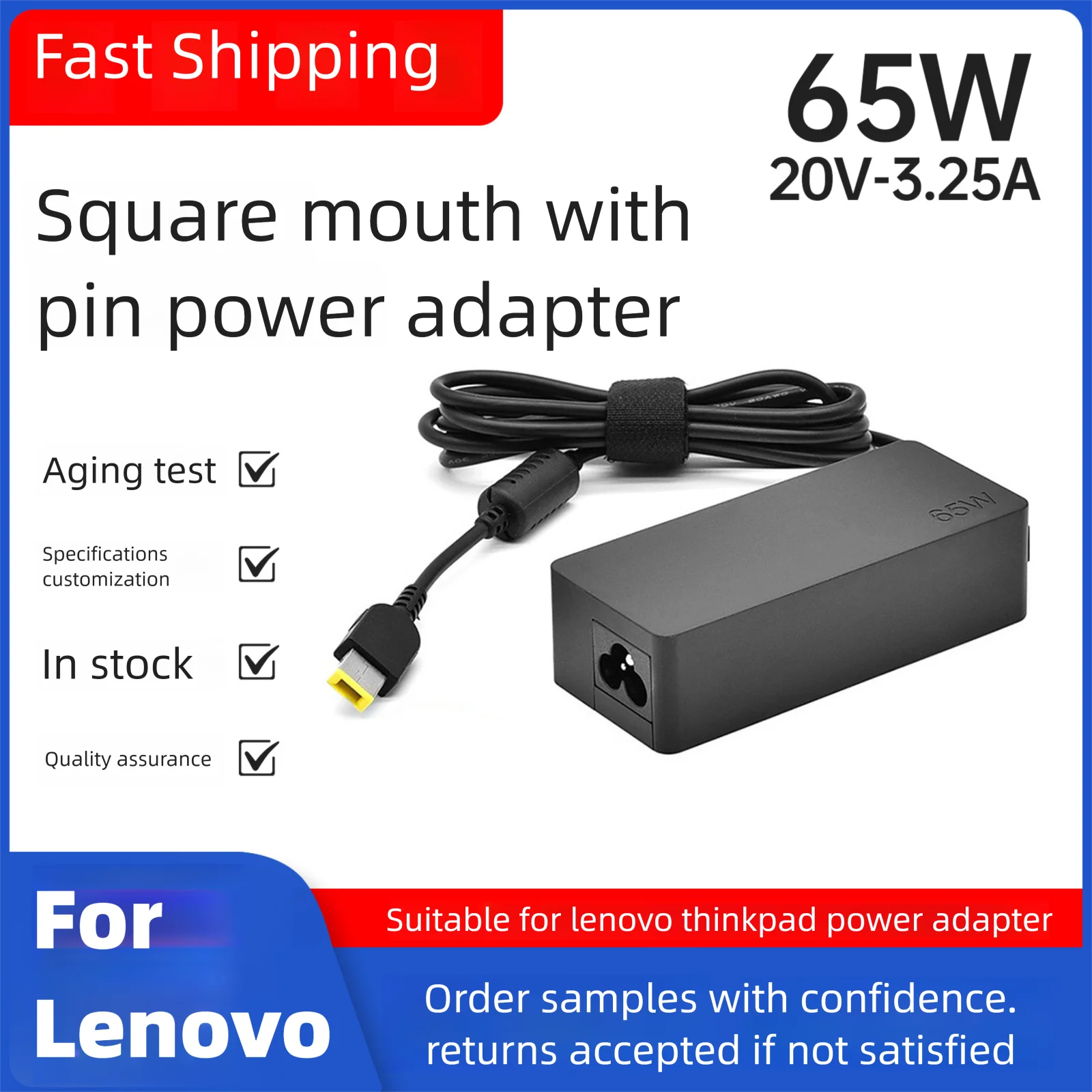 20V 3.25A 65W Square AC Laptop Charger Power Adapter For Lenovo Thinkpad X301S X230S G500 G405 X1 Carbon E431 E531 T440s Yoga 13