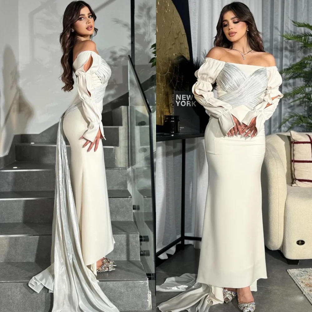 

Customized Classic Jersey Evening Dress Temperament Off the Shoulder Long Sleeves Homecoming Dresses Formal Vestido De Festa