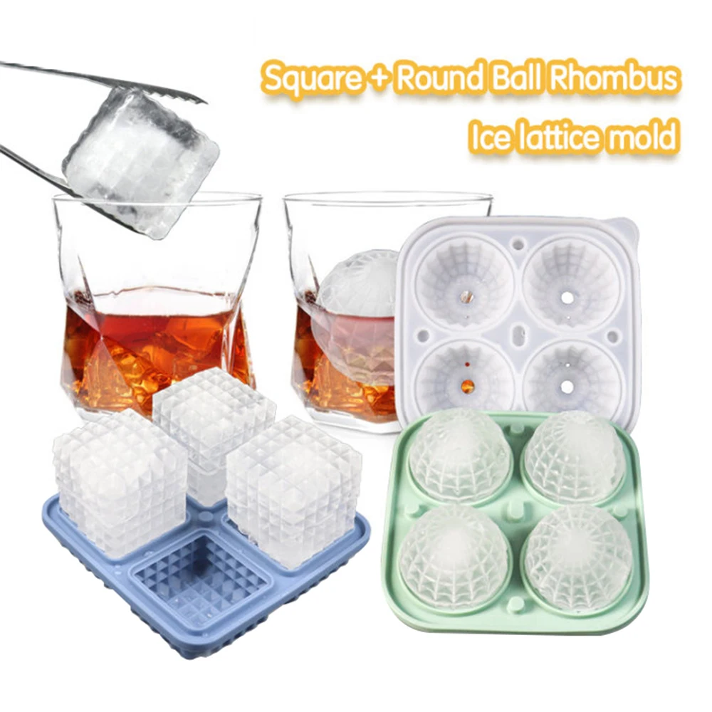 4 Grids Large Ice Cube Molds Silicone Ice Cube Trays with Ice Clips Whiskey Ice Mold Ball Summer Necessary Kitchen Mould