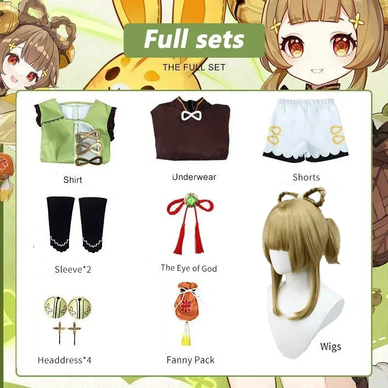 Yaoyao Costume Cosplay Gioco Genshin Impact Yaoyao Abito Cosplay Parrucca Cestino posteriore Lolita Uniforme Costumi di Halloween per Donna Ragazza