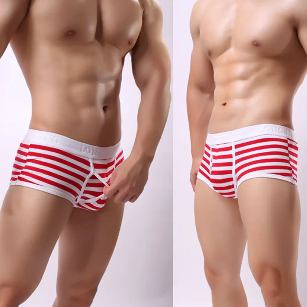 

Men Trunks Sexy Cotton Striped Underwear Four Corners Boxer Briefs Pouch Bag Separation Breathable Knickers Calzoncillo Hombre