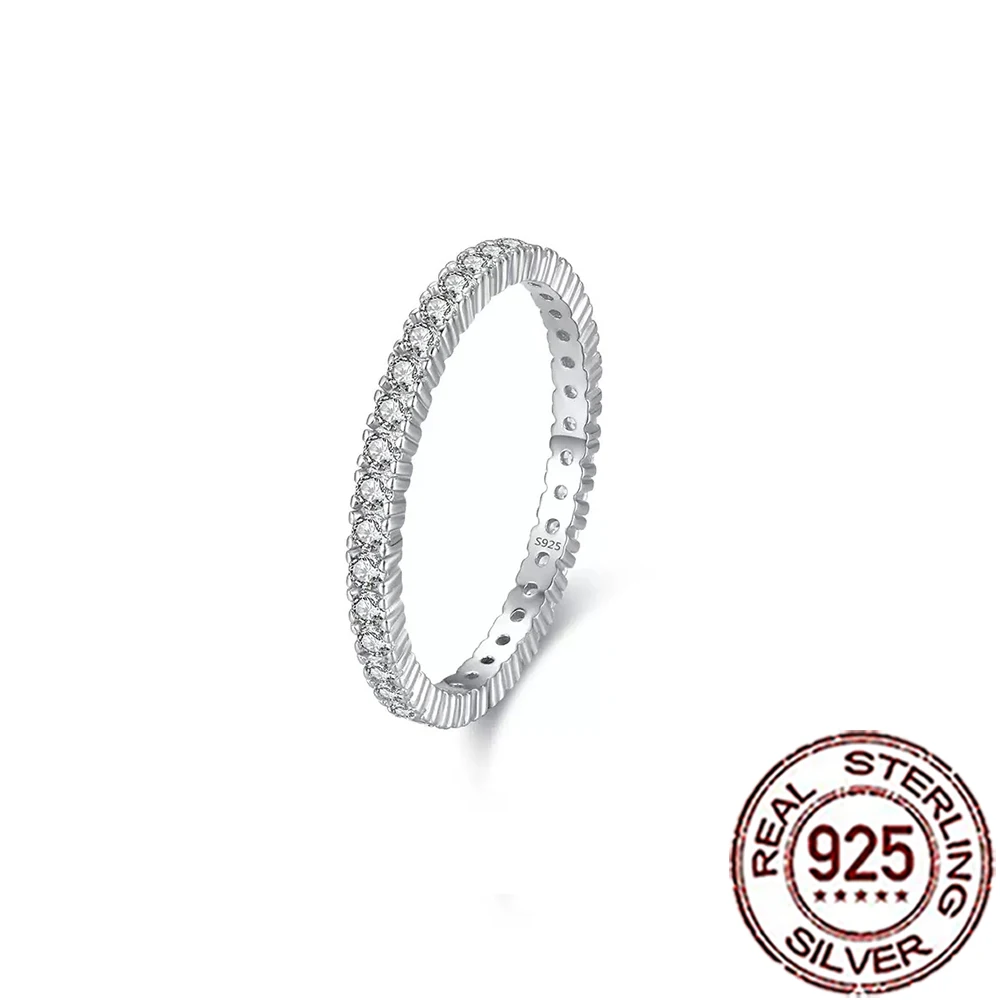 

QooLady 925 Sterling Silver Dazzling Cubic Zircon Micro Pave Round Finger Ring for Women Wedding Party Accessories Jewelry SR069