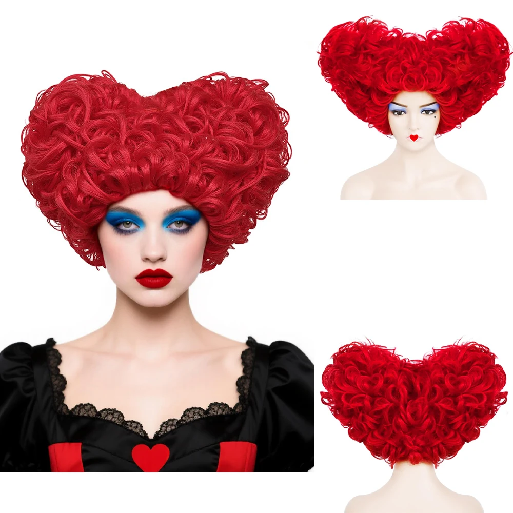 

High-Quality Anime Queen Of Hearts Cosplay Synthetic Hair 10-Inch Heart-Shaped Curly Hair Halloween Carnival Daily Party Wig