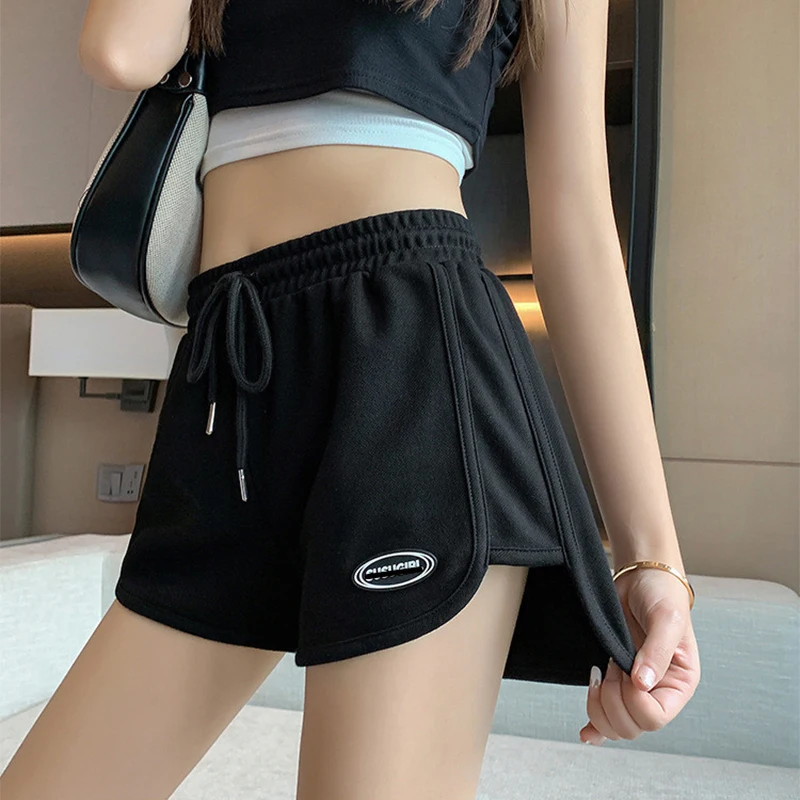 Women Casual Loose Drawstring Sports Shorts Elastic High Waist Fitness Running A-line Shorts Basic Yoga Wide Leg Trousers Summer