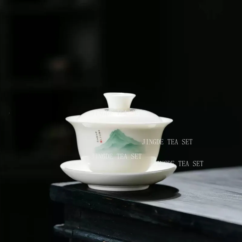 Chinese Retro Hand Painted Ceramic Gaiwan Teacup handmade Tea tureen Porcelain Teaware Accessories Drinkware Personal Cup