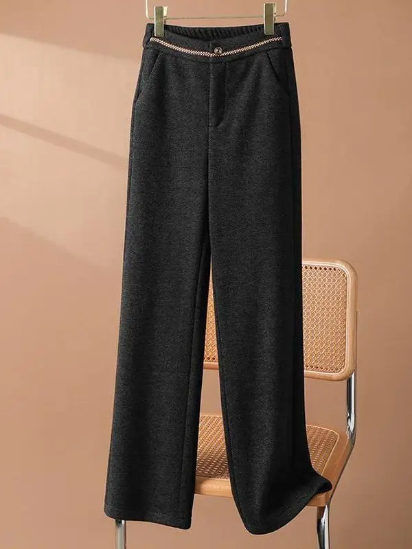 

Драпированные брюки Camere с высокой талией, осень-зима, шерстяные прямые брюки с рисовой лапшой, удобные повседневные брюки