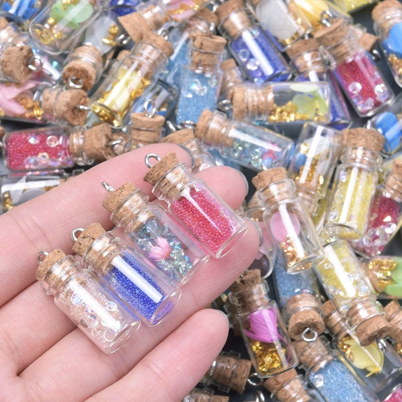 10/20Pcs Trendy Resin Ocean Starfish Conch Seashell Drift Bottle Charms Mix Styles Plant Flower Wishing Bottle Pendant Jewelry