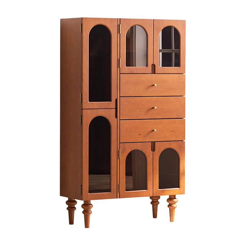 

French retro solid wood display cabinet bookcase living room figure sofa side cabinet dining side cabinet storage storage