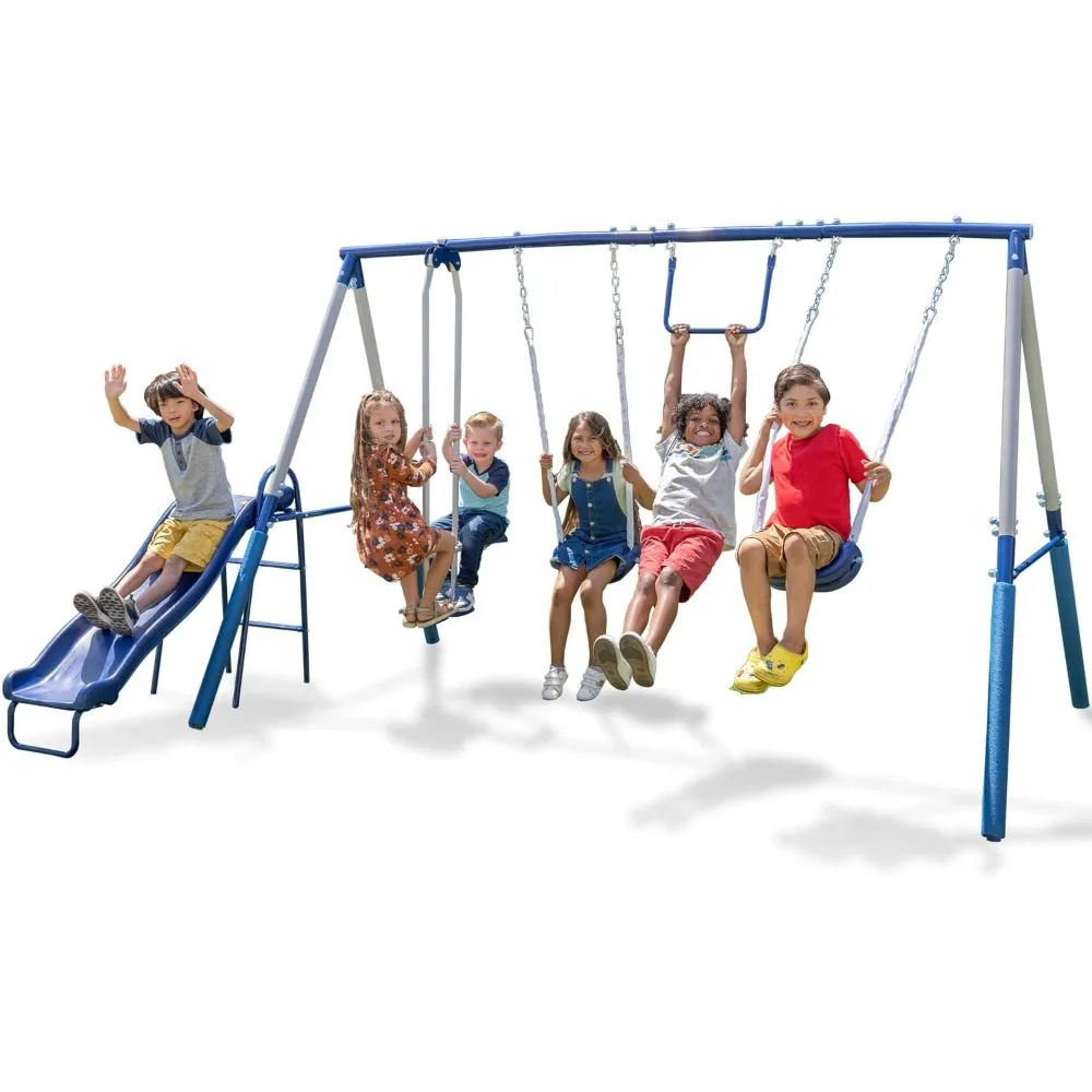 

Arcadia Swing Set - Outdoor Heavy-Duty Metal Playset for Kids with Slide