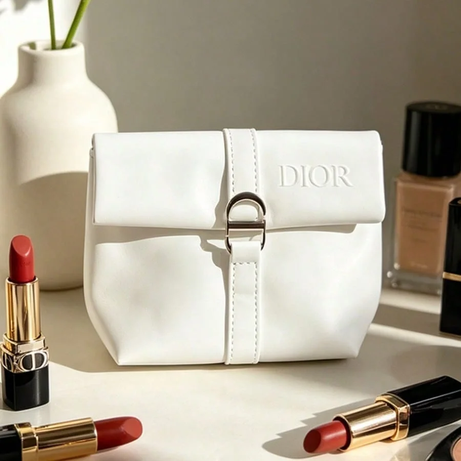 Dior’s Bag White Cosmetic Bag Luxury Embossed CD Logo Fashion Makeup Storage Pouch Portable Waterproof Beauty Organizer For Wome - view 6
