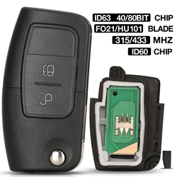 jingyuqin 2 BTN 315/433 MHz ID63 ID60 3 BTN Keyless Entry Remote Key For Ford Eco Sport (2013 - 2017) With HU101/FO21 Key Blade