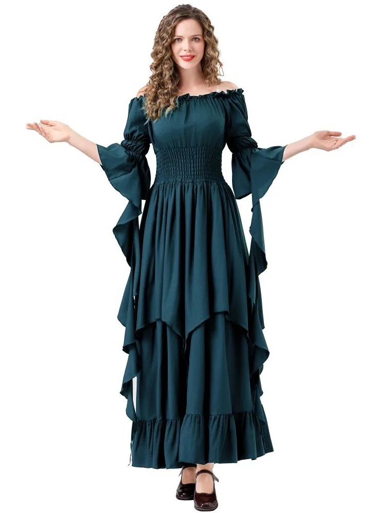 Gothic Sle Medievale Retro Court Dr Abito lungo da donna Costume loween Elfo Outfit Fibra di poliestere 00% Costume di scena