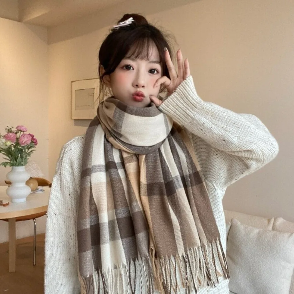 Versatile Double-Sided Imitation Cashmere Scarf Soft Thickened Plaid Scarf Hand Washable Warm Unisex Scarf Shawl Casual