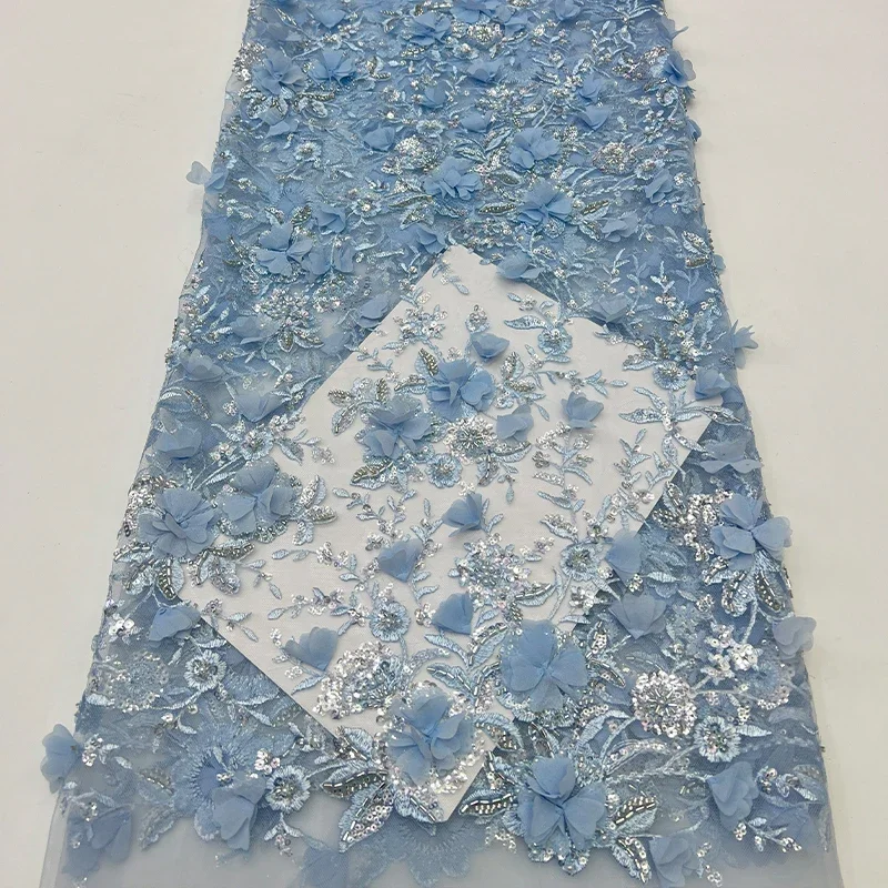 

French luxurious mesh fabric, high-quality three-dimensional beaded sequined lace embroidery fabric with African bead tubes