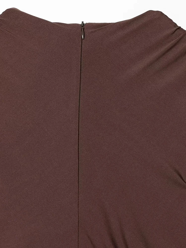 เดรสผู้หญิงใหม่ ฤดูหนาว ทรงหลวม สีพื้น แขนยาว คอวี จับจีบ ความยาวปานกลาง สวยเก๋และสง่างาม