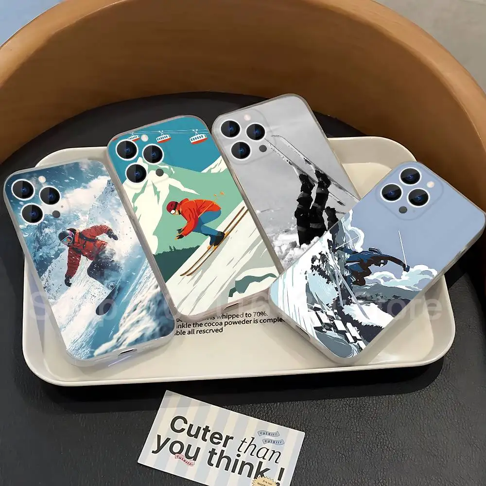 

Snow Snowboard Ski Phone Case For iPhone 17,16,15,14,13,12,11 Pro,Max,Plus,X,XS,XR,SE4,E Mini Transparent Soft Cover