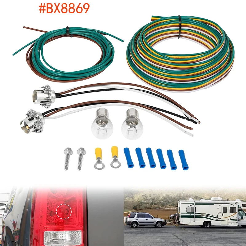 

BX8869 Towing Bulb & Socket Tail Light Wiring Kit Fit for Most Vehicles With Clearance In Taillight Housing, Trailer Accessories