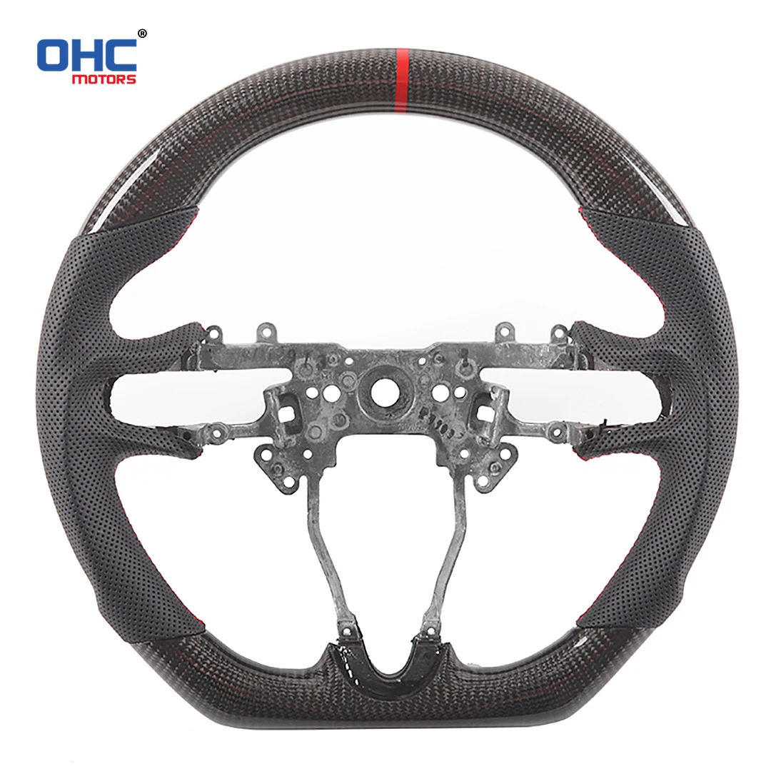 عجلة قيادة من ألياف الكربون الحقيقية 100% من OHC لجيل 8 من Honda CIVIC 8TH FIT CITY مصنوعة من الجلد المثقوب المخصص بدون وسادة هوائية