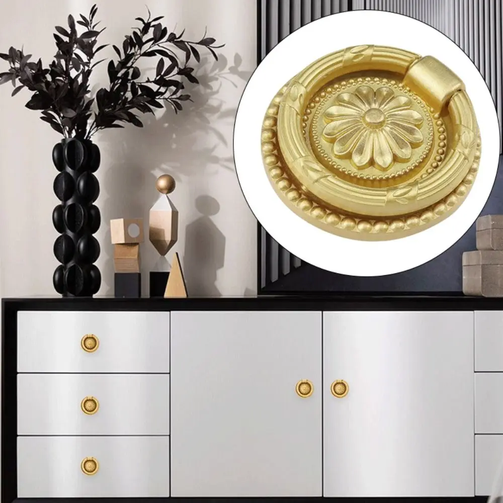 Trendy Retro Retro Knob Brass Handle Vintage Furniture Hardware Cabinet Door Knobs Push-pull Gold Wardrobe Drawer Pulls Dresser