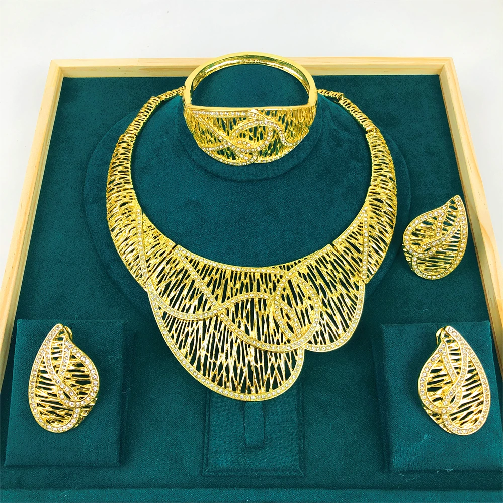 

2025 New Big Jewelry Set Dubai Nigeria 18K Gold Plated Necklace Bracelet Earring Ring For Women Wedding Jewellery Gift