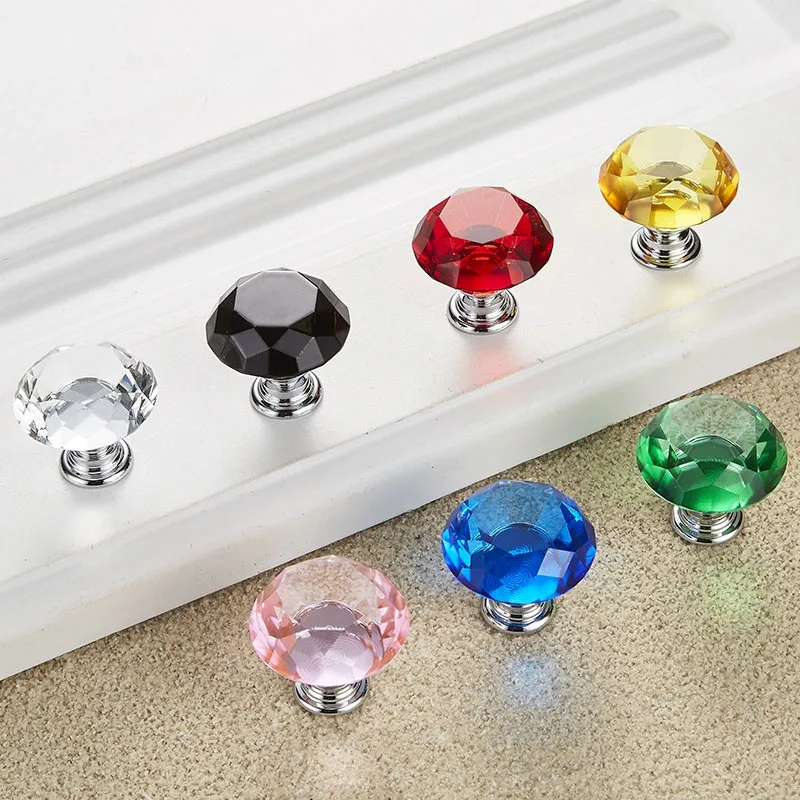 

8Pcs/set 30mm Pretty Crystal Glass Knobs Cupboard Drawer Pull Kitchen Cabinet Door Wardrobe Handles Hardware Furniture Knob