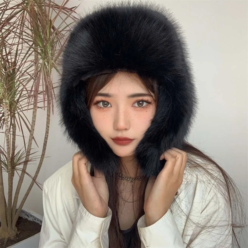 

Plush Solid Color Men Women Pilot Hat Warmer Anti-cold Faux Fur Pilot Cap Soft Adjustable Ear Protection Hat Cycling