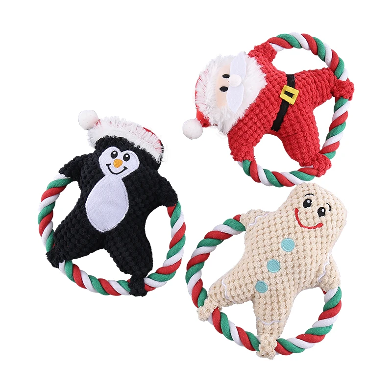 The Christmas collection of cotton rope plush dog toys contains interactive pet supplies for BB barking and grinding teeth