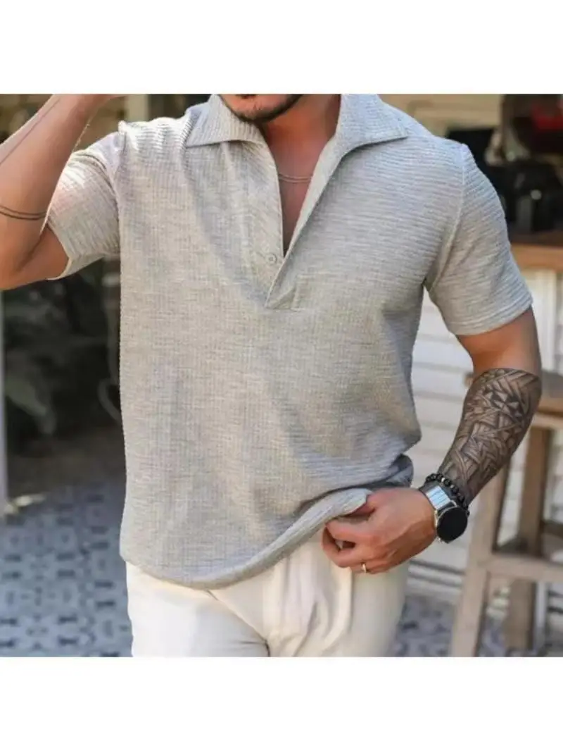 Big discount 2024 summer new short sleeved T-shirt men's POLO shirt quick drying breathable waffle collar shirt casual top