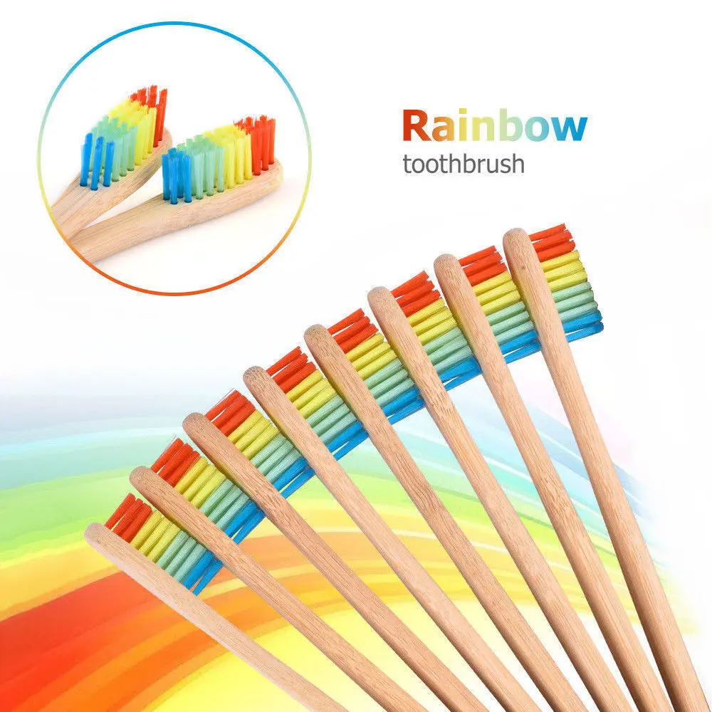 

12 pcs Bamboo Toothbrush Eco-Friendly Biodegradable Handle Wooden Toothbrush Sustainable Iridescent Bristle Strong