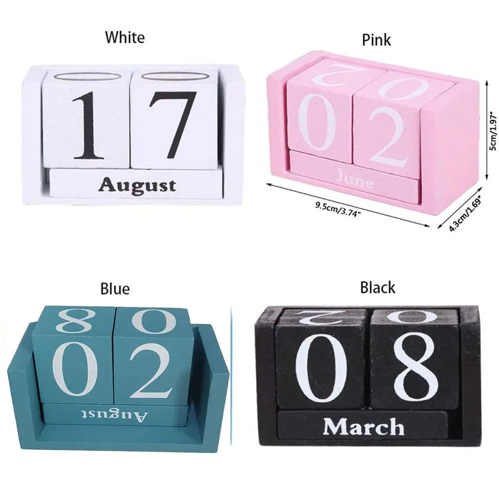 MDF Wooden Perpetual Calendar Eternal Blocks Month Display Building Blocks Calendar Perpetual Calendar Pastoral Style