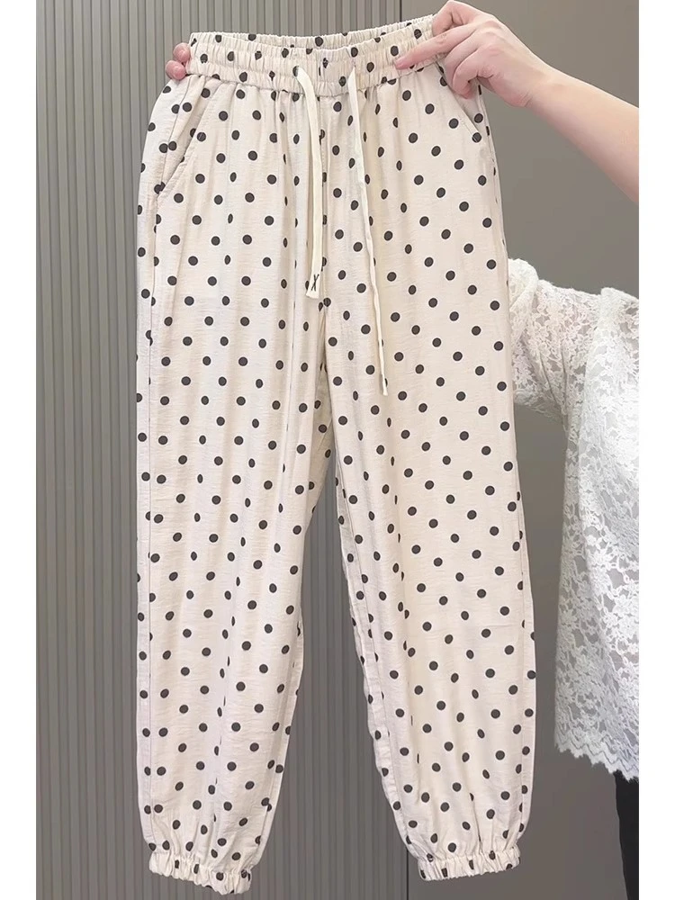 

Women Poll Dot Harlan Pants Spring Summer 2025 New High Waist Thin Loose Cropped Pants Fashion Y2k All-Match Casual Pants Trendy