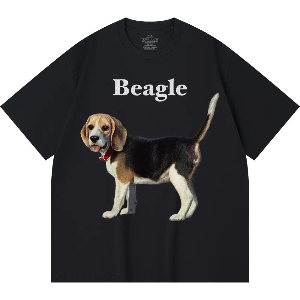 

Cotton T-Shirt Beagle Print Tees Funny Harajuku Style Combed Cute Dog Print Summer T Shirt Loose Sport Short Sleeves Top